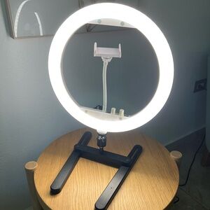 Desk ring light with phone holder and dimmable light cool-warm
